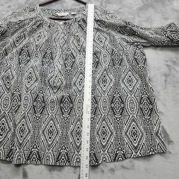 Caffe Marrakesh Top Women 2X Black White Popover Button Neck Short Sleeve Cotton - Picture 10 of 11